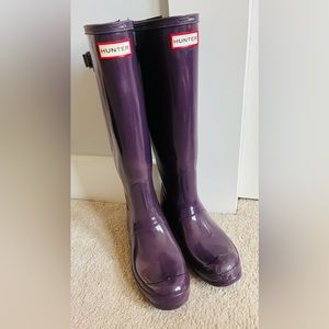 Hunter Rain Boots Women’s Size 8 Purple Tall Org Back Adjust Gloss Waterproof